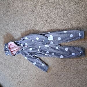Baby Girl Carter's Polka-Dot Hooded Fleece Coverall